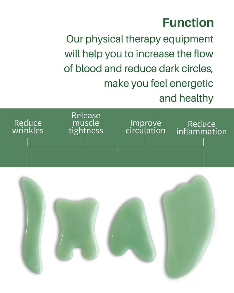 MoHern Gua Sha Massage Tools, 4 Pcs Gua Sha Tools of Multi-Shapes, Guasha Scraping Massage Tools for Face and Body (Light Green) - Image 2